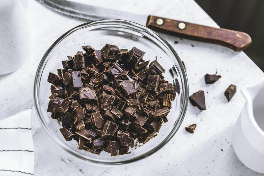 cut chocolate bars, dark chocolate
