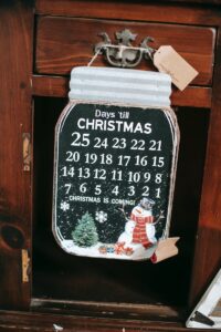 Decorative advent calendar with Christmas illustration in house