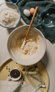 white ceramic bowl with brown powder